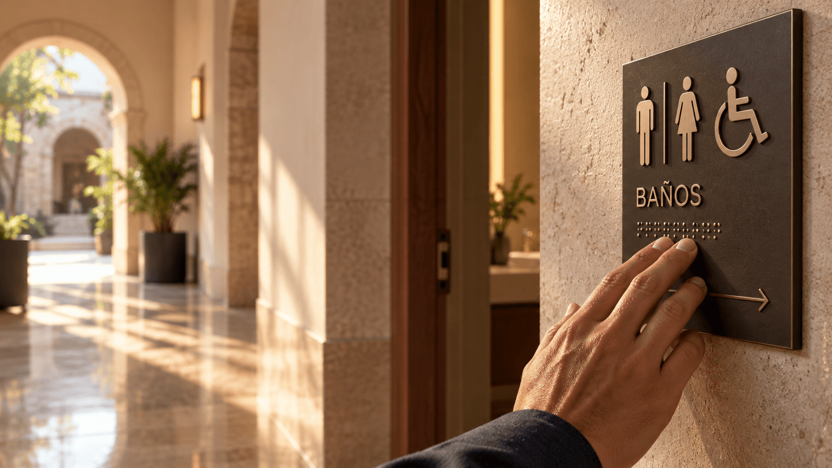 Señalización Braille en un pasillo interior (imagen ilustrativa)